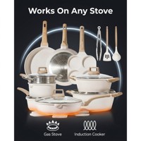Juego de Utensilios de Cocina Antiadherentes de Granito de 12-21 Piezas con Aleación de Aluminio y Tapas de Vidrio, Compatible con Inducción y Gas para Cocinar en Casa