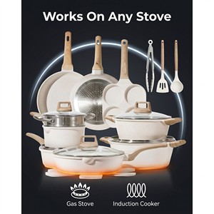 Juego <span class=keywords><strong>de</strong></span> Utensilios <span class=keywords><strong>de</strong></span> Cocina Antiadherentes <span class=keywords><strong>de</strong></span> Granito <span class=keywords><strong>de</strong></span> 12-21 Piezas con Aleación <span class=keywords><strong>de</strong></span> Aluminio y Tapas <span class=keywords><strong>de</strong></span> Vidrio, Compatible con Inducción y Gas para Cocinar en Casa - Product Image 5