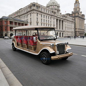 Voiture de tourisme électrique vintage dorée 14 places, garantie 1 an, sièges rouges confortables pour navette de groupe panoramique - Product Image 1