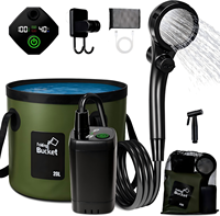Douche portable pour le camping, pompe de douche de camping rechargeable 6000 mAh avec thermomètre et chauffe-eau à immersion, seau pliable 24 L