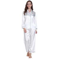 Pyjamas en soie 100% pour femmes vêtements de nuit de luxe en satin floral robes d'été décontractées-blanc pour filles et vêtements d'hiver