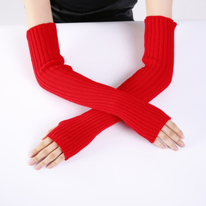 8230908 hiver chaud solide tricot longs gants sans <span class=keywords><strong>doigts</strong></span> main <span class=keywords><strong>Crochet</strong></span> trou de pouce manchettes mitaines pour les femmes - Product Image 3
