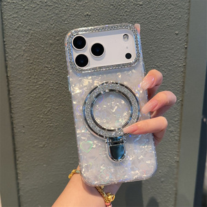Funda Magnética con Soporte para iPhone 17 16 15 14 Pro Max, Diseño Degradado IMD, con Brillantina, Conchas y Diamantes - Product Image 3