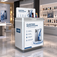 Comptoir d'exposition robuste personnalisé pour téléphones portables avec éclairage LED et gestion des câbles, présentoir de marque pour magasin de détail Ceres T-005