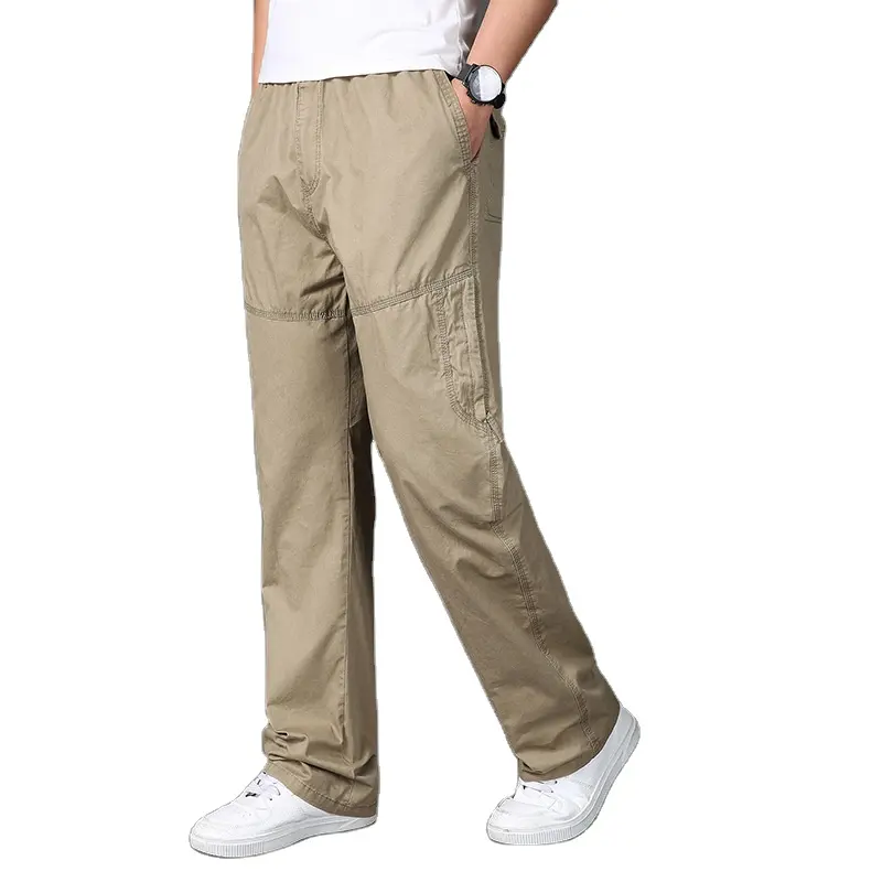 Custom Logo Fashion Spring Men's Button Fly Loose Style Overalls Causal Blank Straight Classic Long Cargo Pants