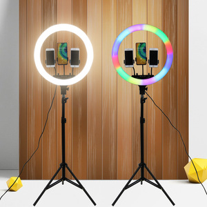 Qiniu Studio Video Photography Makeup RL-12A 45W 120V-230V LED Ring Light 2M Stand Remote Control Dimmable 2500-6500K Color - Product Image 1
