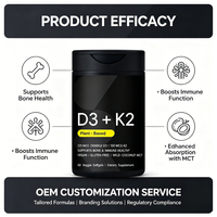 Gélules OEM Vitamine D3 + K2 pour la santé osseuse et immunitaire, absorption améliorée avec MCT, Vitamine D3 5000 UI + K2 100 mcg