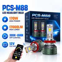 Phare LED intelligent PCS-M88 170W 17000LM avec application, puce 4575, double tube en cuivre, homologué DOT E-mark FMVSS H7 H11 9005 9006 9012 12V 24V