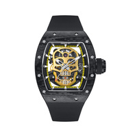 Reloj Mecánico de Lujo para Hombre, Esqueleto, Caja de Fibra de Carbono, Correa de Caucho, Automático, Resistente al Agua 5ATM, Manecillas Luminosas, Hangzhou