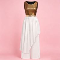 Robe de danse asymétrique en mousseline de soie à sequins métalliques et volants pour femme + pantalon large 2 pièces brillant pour la louange liturgique