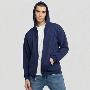 Sweat à capuche zippé pour homme, bleu marine, coupe classique, en molleton de coton, couleur unie, décontracté, respirant, pour l'automne, ODM - Product Image 1