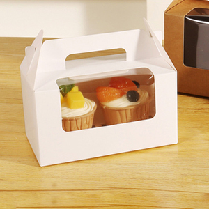 Venta al por mayor de impresión reciclada de diferentes tamaños Cupcake de mano cajas de pasteles con ventana - Product Image 2