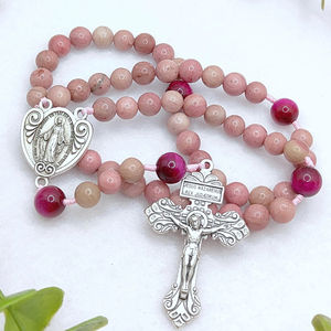 宗教的な母メアリー聖母奇跡的なメダルロザリオモルガナイトビーズカトリック結び目ロザリオと十字架 - Product Image 3