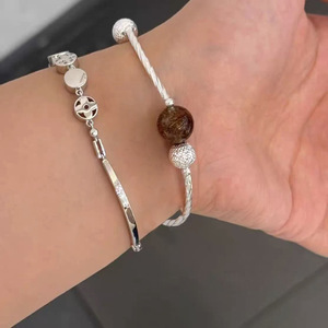 Natural Crystal Super Seven S925 Sterling Silver <b>Bracelet</b> With Laser Cut <b>Ball</b> Design Women's Everyday Wear Jewelry - Product Image 3