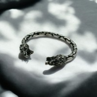 Brazalete Masculino con Diseño de Dragón, Bestias Míticas, Hecho a Mano, Plata de Ley 925, Chapado en Rodio Negro, Certificado Nórdico
