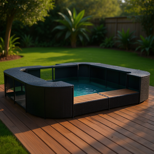 Baignoire Spa Carrée Noire 105.5x105.5x21.7 en Rotin Synthétique, Accessoire Contemporain pour Baignoires Spa, Modèle D0100HE5X8W - Product Image 2