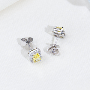 Pendientes de diamantes amarillos radiantes de oro blanco de 9 quilates Messi Jewelry MSE-957 para mujer - Product Image 1