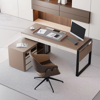 Bureau d'angle en cuir pleine fleur de style minimaliste italien, bureau d'ordinateur de luxe haut de gamme, poste de travail moderne et simple pour cadre