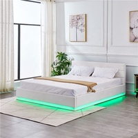 Dernière Conception Moderne PU Rembourré En Cuir de Stockage d'ascenseur De Gaz Double Lit avec Led Lumière