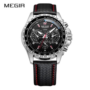 Montre à quartz pour homme <span class=keywords><strong>MEGIR</strong></span> <span class=keywords><strong>1010</strong></span> en gros, marque haut de gamme, chronographe, montre-bracelet, montres de sport, lumineuse, cuir, étanche - Product Image 3