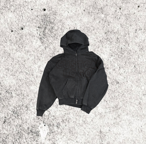 Logotipo personalizado de alta calidad Streetwear Sudadera con capucha de diseñador en blanco Vintage de doble capa lavado con ácido Sun Faded desgastado cremallera sólida - Product Image 1