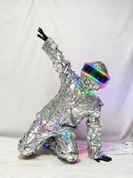 Costume de miroir intégral pour homme, tenue scintillante effet miroir, combinaison disco pour spectacle sur scène et performance de danse de rue