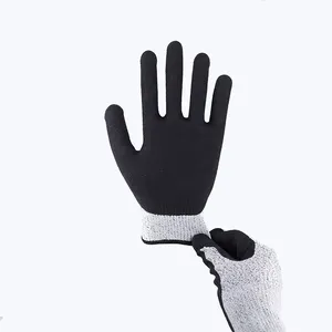 Gants enduits de finition sableuse en latex C-F de niveau d'usine gants résistants aux coupures de sécurité de travail de construction enduits anti-coupure