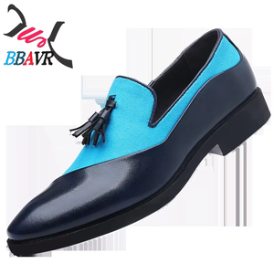 BBAVR Mocasines de cuero azul y negro para hombre, con punta en pico, sin cordones, transpirables, zapatos formales para fiesta - Product Image 5