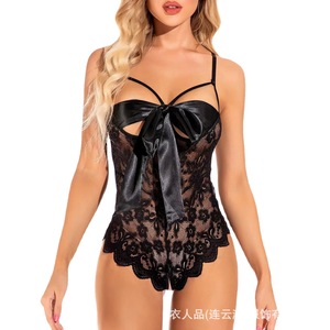 Conjunto de lencería sexy transparente con entrepierna abierta para facilitar la extracción, look sensual y apasionado, camisón con lazo para realzar la figura - Product Image 5