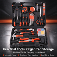 Ensemble complet d'outils à main de 72 pièces avec tournevis, pinces, clés, embouts, cliquet pour la maison, l'atelier et la réparation automobile