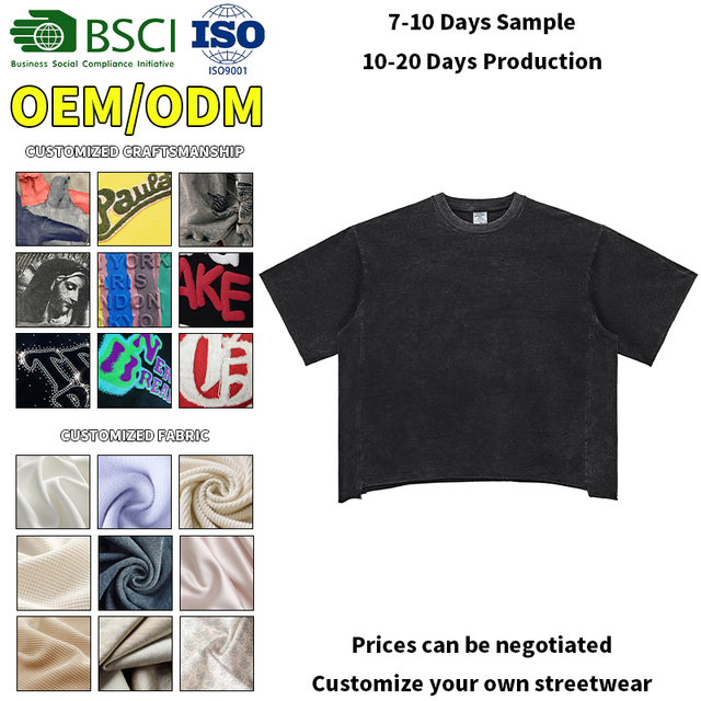 Custom Logo Blank Vintage Acid Washed T-Shirt for Men Heavyweight 260g Oversized Cropped 100% Cotton Men's Tshirt