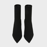 Bottines à talons aiguilles pour femmes, nouvelle collection automne, en tissu noir extensible, mi-mollet, bout pointu, talon aiguille