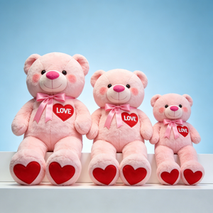 Oso de peluche rosa personalizado, oso de peluche con corazón, oso rosa de San Valentín con lazo, juego de osos de peluche románticos de varios tamaños - Product Image 6