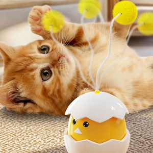 AAA giocattolo automatico a batteria con bacchetta per gatti interessante in Abs giallo guscio d'uovo batuffolo di cotone bacchetta per gatti Teaser giocattolo Roly-Poly - Product Image 1