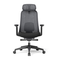 Chaise de bureau ergonomique moderne noire en maille avec support lombaire réglable, accoudoirs 4D réglables et appui-tête pivotant