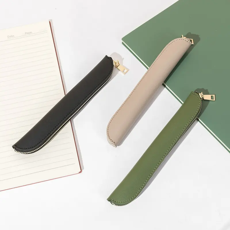 Japanese solid color pu pen sleeve pen single student simple high-value pencil case protective sleeve pen sleeve leather