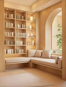 Vitrine de bibliothèque murale intégrée en bois massif avec porte en verre pour salon chambre à coucher-Meubles de maison - Product Image 3