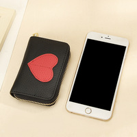 Porte-cartes en cuir véritable multicolore en forme de coeur porte-monnaie en cuir pleine fleur portefeuille à glissière pour Famale Lady Girls Women