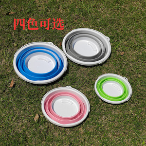 <b>Folding</b> <b>Bucket</b> 10L One-Ring Foldable Portable Outdoor Fishing Multi-Purpose Use Plastic Gray Blue Green Pink - Product Image 4