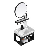 Armoire de salle de bain moderne et simple en aluminium de marque Eva, avec lavabo en céramique intégré, suite sanitaire monotrou noire, vente en gros