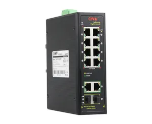 Saklar Serat Ethernet Industri 12 Port, dengan Port 10*10/100/1000M RJ45 dan Port 2*1000M Uplink SFP untuk Sistem Cctv