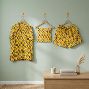 Conjuntos de Pijamas Cortos de Algodón Estampados a Mano, Estilo Vintage, Transpirables, para Venta al Por Mayor - Product Image 4