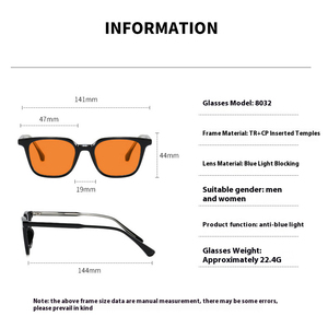 Lunettes de vue unisexes tendance anti-lumière bleue, monture carrée sans cerclage en TR90, avec verres jaunes/oranges/rouges pour usage quotidien - Product Image 3