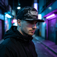 Casquette Snapback Night Wolf avec broderie 3D, visière plate, confortable, réglable, style streetwear décontracté pour hommes et femmes