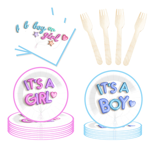 DAMAI Gender Reveal Theme Disposable Dessert Dinner <b>Paper</b> Plates Cup Napkin Tableware Set for Party Supplies for Baby Shower - Product Image 3