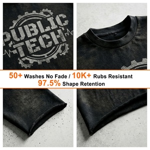 Street Style Distressed Acid <b>Wash</b> Men's T-Shirt Custom High Quality Crewnck Oversized Digital Print Boxy Cropped Fit Tshirt - Product Image 2