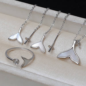 Accesorio de Plata S925 con Forma de Cola de Pez para Collar, Pendientes y Anillo, Soporte Hueco para 5-7 Perlas, Joyería de Moda 3218 - Product Image 2