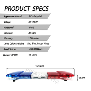 Barre lumineuse LED rouge et bleue, nouvelle, mince, haute puissance, super lumineuse, barre lumineuse d'avertissement pour <span class=keywords><strong>ambulance</strong></span> avec haut-parleur 66W - Product Image 4