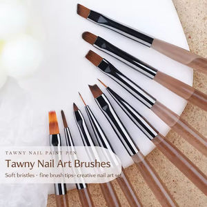 Salon Grade 9Pcs Nail Art Brush Set Translucent Brown Handle Non Shedding Bristle Gel Painting Liner Manicure Tool for Studio - Product Image 4