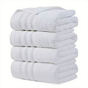 Bath <b>Towels</b> 4 Pack Extra Large 100% Cotton Lightweight Highly Absorbent Quick Dry Solid Color Bathroom <b>Guest</b> Spa White - Product Image 3